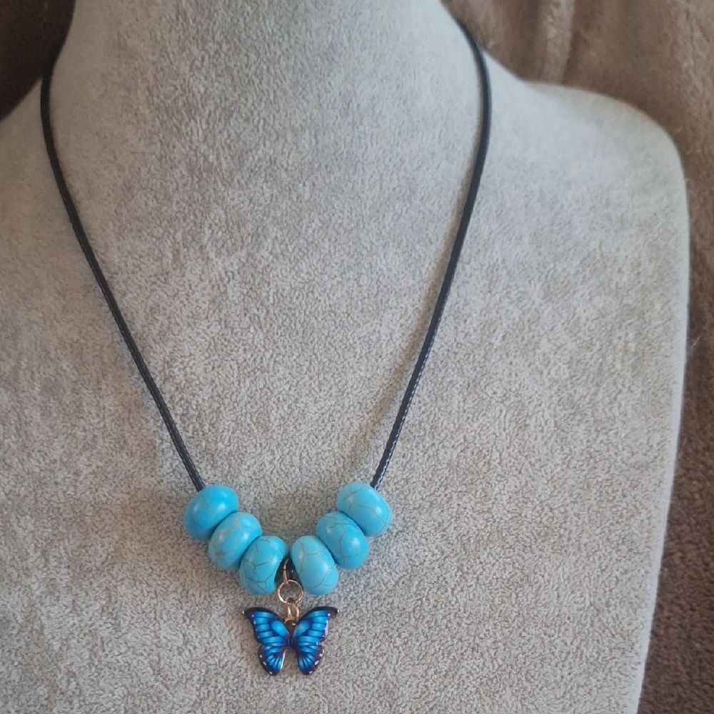 Blue Butterfly Pendant Necklace